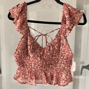 Altar’d State brown ditsy floral flutter sleeve top M NWT Cottagecore coquette